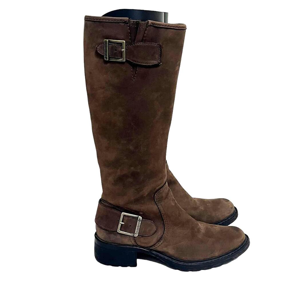 Timberland Womens 6.5M Rugged Leather Moto Biker Boots Brown Buckle Waterproof